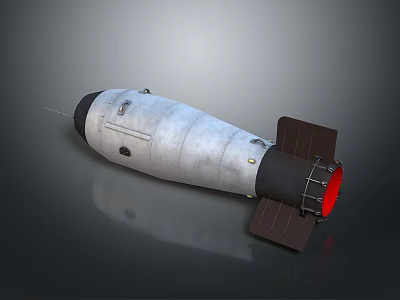 Silver Missile With Textured Body Black Tail Section Red Nozzle And Fins 3d model