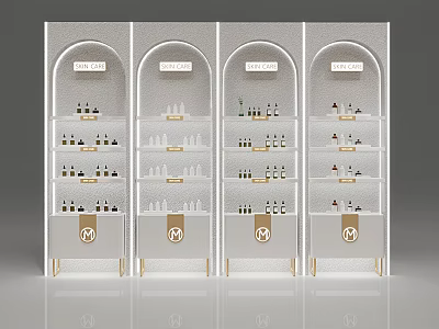 White Beauty Display Shelves With Arched Tops And Gold Accents For Cosmetic Products 3d model