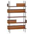 Modern Wooden Shelving Unit With Metal Frame And Multiple Storage Tiers