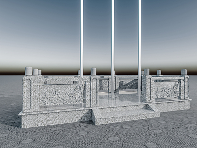 New Chinese-style Flag-raising Platform Flag-raising Platform Railing 3d model