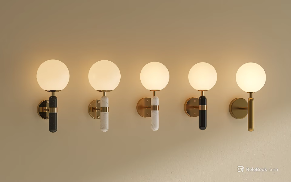 Modern Floor Lamps With Round Shades And Black White Gold Bases In Light Background 3d model 