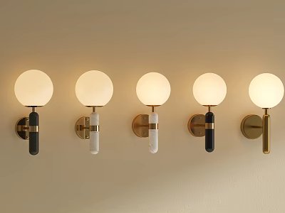 Modern Floor Lamps With Round Shades And Black White Gold Bases In Light Background 3d model