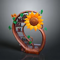 Sunflower Shaped Wooden Bookshelf With Curved Design Decorative Leaves And Books Storage