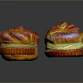 Fresh Appetizing Muffins With Red Top Yellow Filling And Powdered Sugar On Black Background