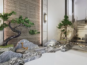 Japanese-style stairwell courtyard garden 3d model