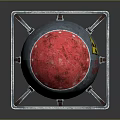 Detailed 3D Model of Bomb Weapon with Red Sphere Yellow Radioactive Symbol and Metal Frame