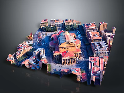 Scenic Urban Landscape With Historic Buildings Red Rooftops And Central Square 3d model