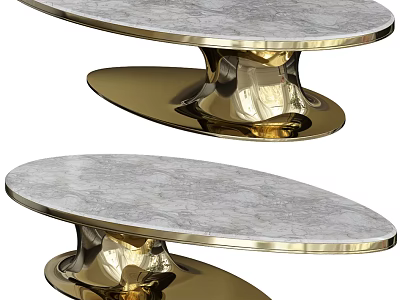 Elegant Modern Oval Coffee Table With Marble Top And Gold Metal Base 3d model