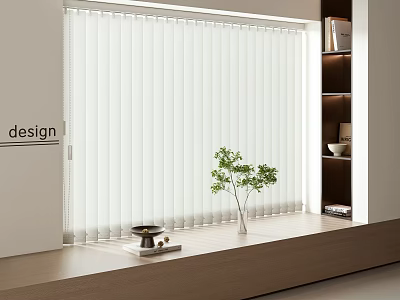 White Venetian Blinds In Modern Minimalist Indoor Window Area With Decorative Potted Plant And Tray 3d model