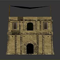 Cartoon Style Two Story Building With Canopy And Multiple Windows In Animated Scene