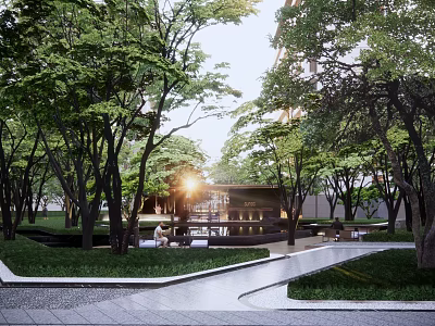 Tranquil Residential Landscape With Lush Trees Green Lawn Stone Pathway And Seating Area 3d model