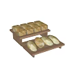 Golden Brown Assorted Fresh Bread Loaves On Two Tiered Wooden Display Stand