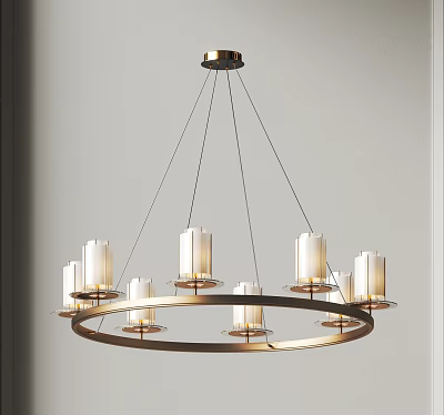 Elegant Modern Chandelier With Multiple Candle Shaped Lights And Circular Metal Frame 3d model