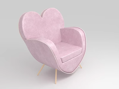 Pink Heart Shaped Single Sofa With Soft Velvet Upholstery And Golden Legs 3d model