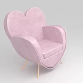 Pink Heart Shaped Single Sofa With Soft Velvet Upholstery And Golden Legs