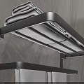 Two Tier Wall Mounted Black Metal Bathroom Rack With Folded Towels And Hanging Bar