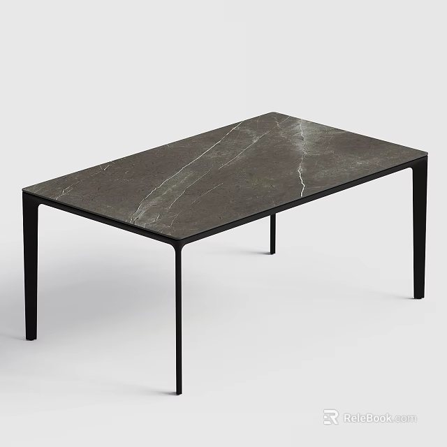 Modern Minimalist Dining Table With Sleek Marble Top And Black Metal Legs 3d model 