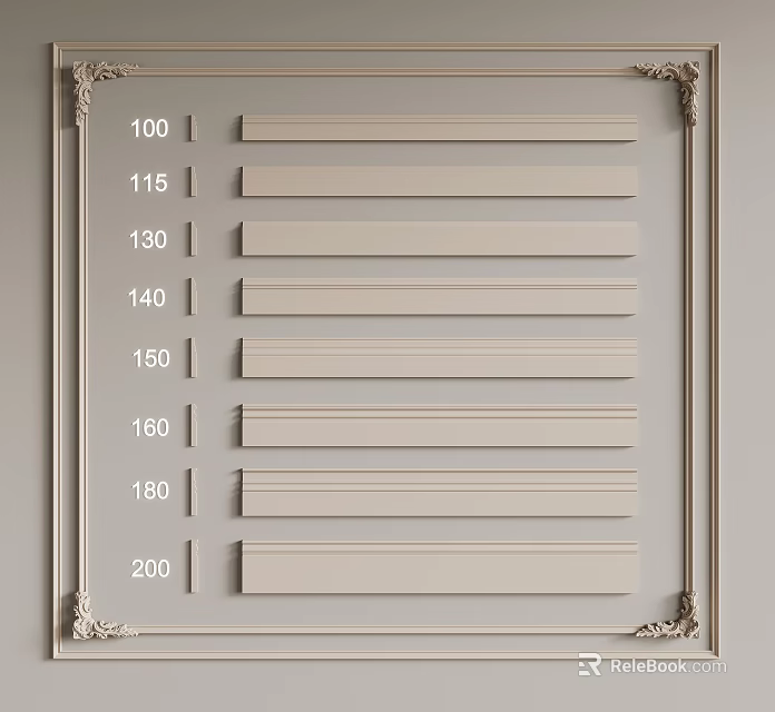 Decorative Corner Lines Frame With Horizontal Strips And Numbered Markers 3d model 