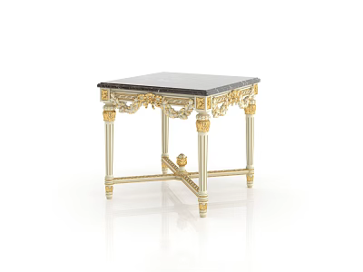 Elegant Corner Table With Golden Carved Frame And Black Marble Top 3d model