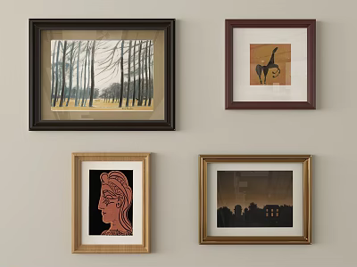 Framed Wall Art Collection Featuring Forest Giraffe Portrait And City Silhouette 3d model
