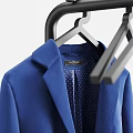 Metal Standing Hanger With Blue Suit White Shirt Dress And T Shirt For Home Organization