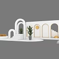 Modern White Art Installation With Arched Structures Steps Potted Plants And Circular Decor 3d model
