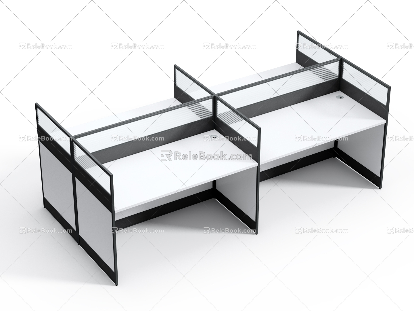 Screen Desk Screen Staff Position Screen Card Position Black and White Screen Four Person Position 3d model