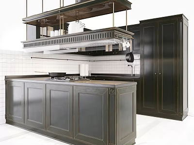 Modern Kitchen Interior With Dark Cabinets Island Counter And Range Hood 3d model