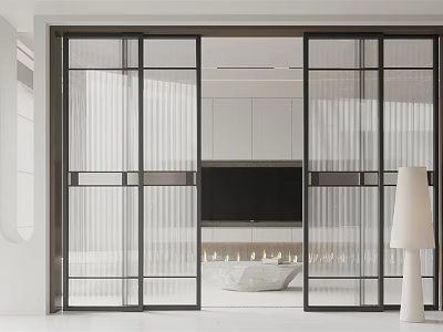 Modern Interior Sliding Doors With Black Frame And Glass Panels In Living Room 3d model