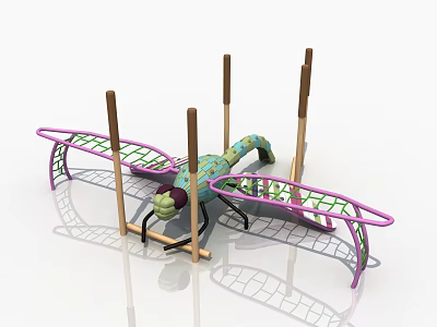 Colorful Dragonfly Shaped Playground Equipment With Climbing Net And Support Poles 3d model