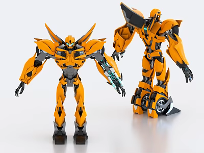 Two Yellow Smart Robot Models With Detailed Armor And Mechanical Design Features 3d model