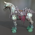 Mythical Skeleton Horse With Ornate Saddle Green Hooves And Red Accents