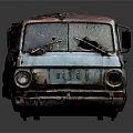 Old Rusty Vintage Van With Broken Windshield And Rusted Body Details