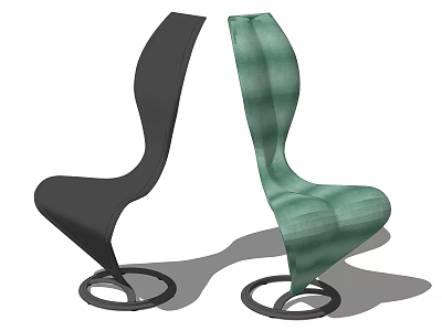 Modern Single Chairs With Black And Green Plaid Curved Design Round Metal Base 3d model