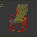 Stylish Rocking Leisure Chair with Orange Frame and Blue Upholstered Seat Back