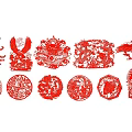 Traditional Chinese Red Paper Cut Silhouettes Featuring Dragon Phoenix and Flying Eagle Designs