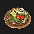 Fresh Vegetable Pizza with Red Peppers Avocado Green Vegetables on Crispy Crust and Savory Sauce