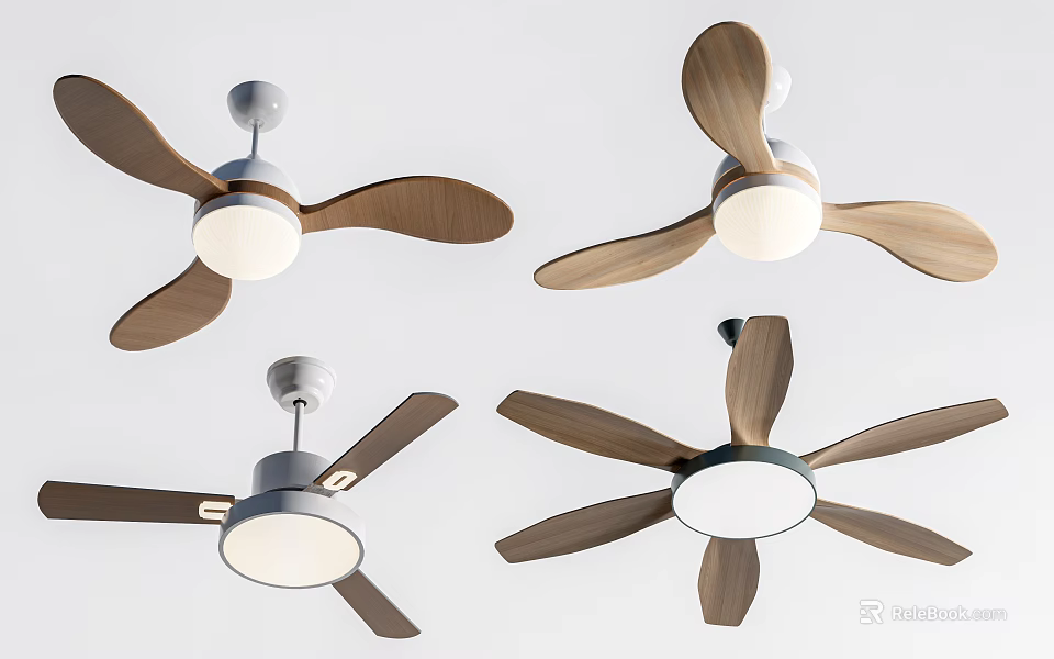Modern Ceiling Fan Lights With Various Designs Wooden Blades And White Light Fixtures For Home Interior 3d model 