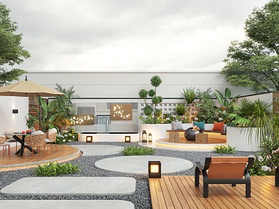 Cream Style Courtyard Landscape Courtyard Landscape Plant Home Courtyard Villa Courtyard Outdoor Sofa Waterscape Wall model