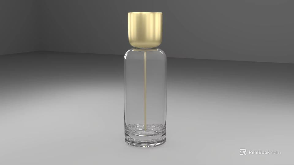 Elegant Transparent Glass Perfume Bottle With Golden Cap And Minimalist Design 3d model 