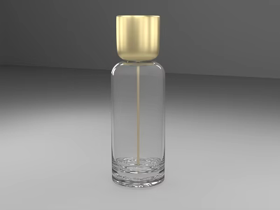 Elegant Transparent Glass Perfume Bottle With Golden Cap And Minimalist Design 3d model