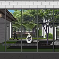Courtyard Garden Design With Green Lawn Stone Paving And Lush Plants