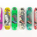 Colorful Skateboard Decks With Various Graphics And Unique Artwork Designs