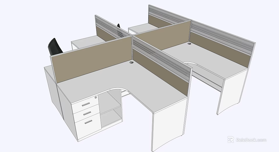 Modern Office Partition Workstations With Spacious Desktops And Drawer Storage 3d model