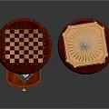 Antique Red Side Tables With Checkerboard Top Carved Details Gold Legs And Decorative Birdcage