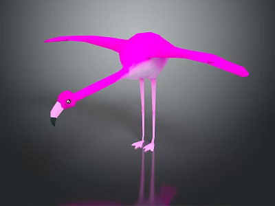 Pink Flamingo With Spread Wings Bowing Head And Reflection On Dark Surface 3d model