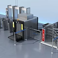 Public Facility Security Checkpoint With Metal Detectors Scanners Staff And Barriers