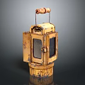 Vintage Yellow Lantern With Metal Construction Glass Window And Rustic Handle