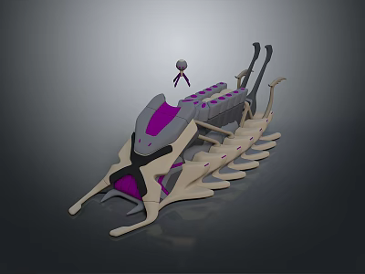 Small Humanoid Figure Standing On Large Futuristic Biomechanical Creature 3d model