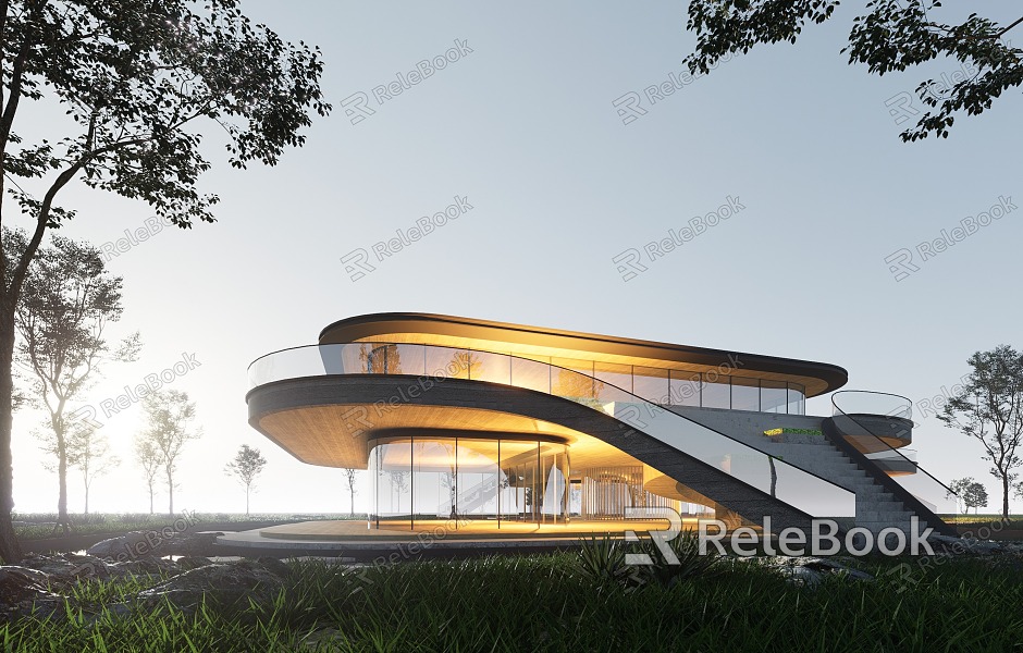 Modern Sales Office Building Curve Sales Department Curve Commercial Restaurant Bookstore Public Building model